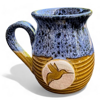 Чашка синьо-оранжева ручної роботи Пташка 2186752510 фото