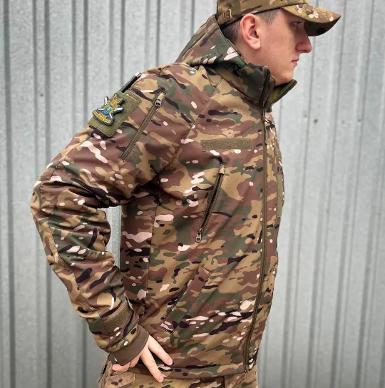 Куртка тактическая хантер софтшелл флис на сетке мультикам 541 фото
